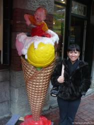 Joann and ice cream cone toddler statue in Vancouver.jpg