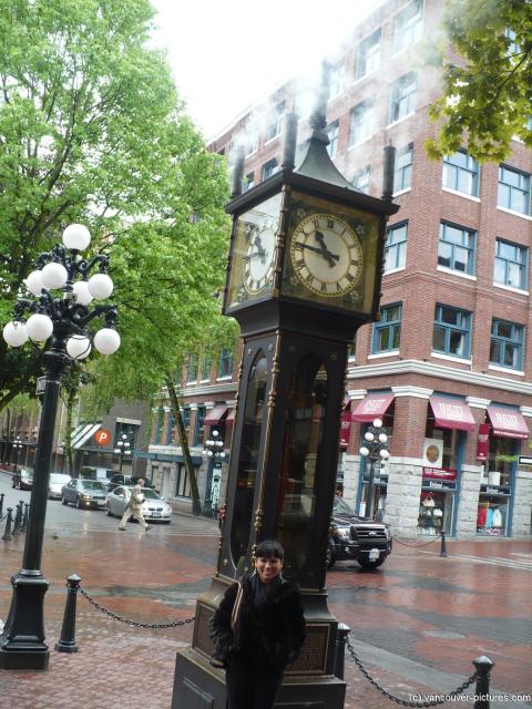Joann in front of Gastown Steam Clock in Vancouver.jpg