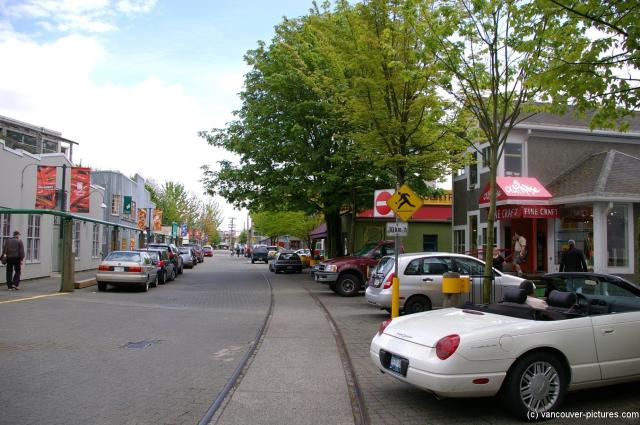 Looking down a street at Yachts at Granville Island in Vancouver.jpg