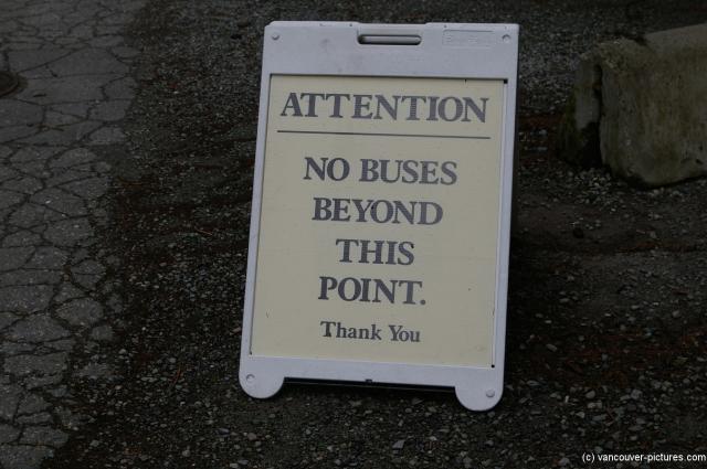 No Buses Beyond This point sign at Lynn Canyon Park in Vancouver.jpg